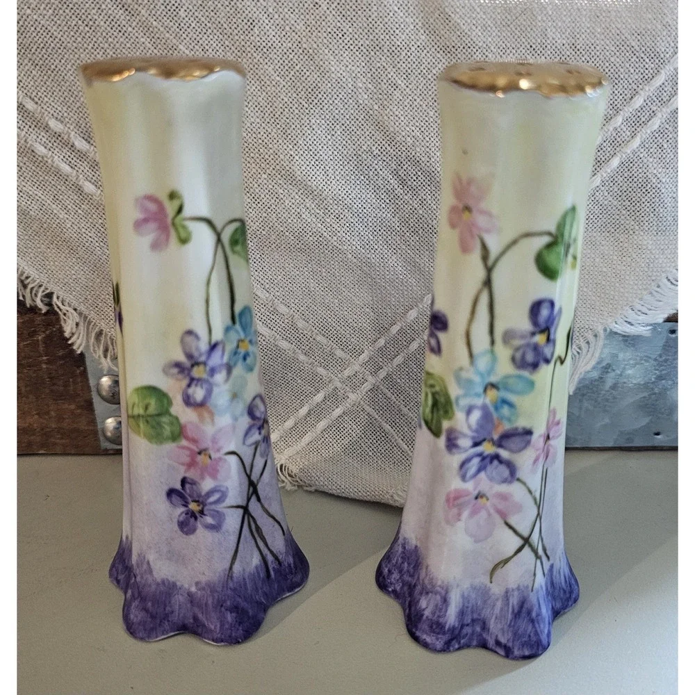 Vintage Bavaria Hand Painted Floral Salt And Pepper Shakers